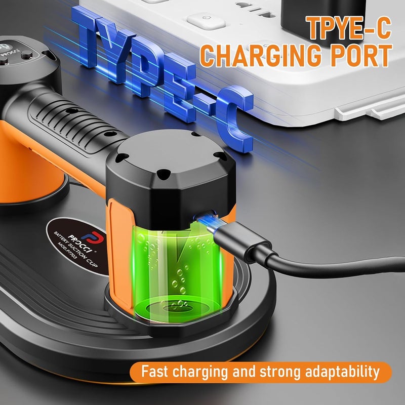 Procci Electric Battery Suction Cup for Tiles, Glass & Marble – 200 KG / 440 LBS Lifting Power, Dual Motors, LCD Display, 4500 mAh Battery, for Smooth or Slightly Rough (Not for Highly Porous Materials) - Image 5